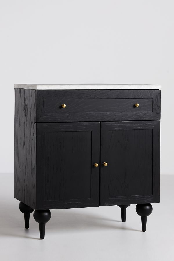 Slide View: 4: Fern Marble-Top Ash Wood Square Sideboard Cabinet