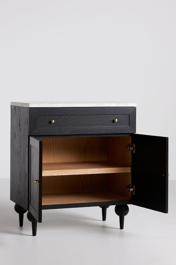 Slide View: 5: Fern Marble-Top Ash Wood Square Sideboard Cabinet