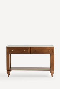 Slide View: 1: Fern Marble-Top Ash Wood Console Table