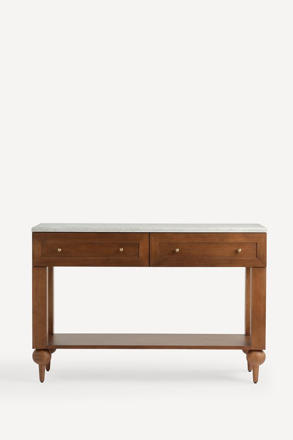 Slide View: 1: Fern Marble-Top Ash Wood Console Table