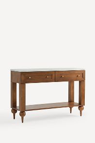 Slide View: 2: Fern Marble-Top Ash Wood Console Table