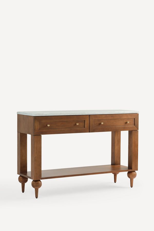 Slide View: 2: Fern Marble-Top Ash Wood Console Table