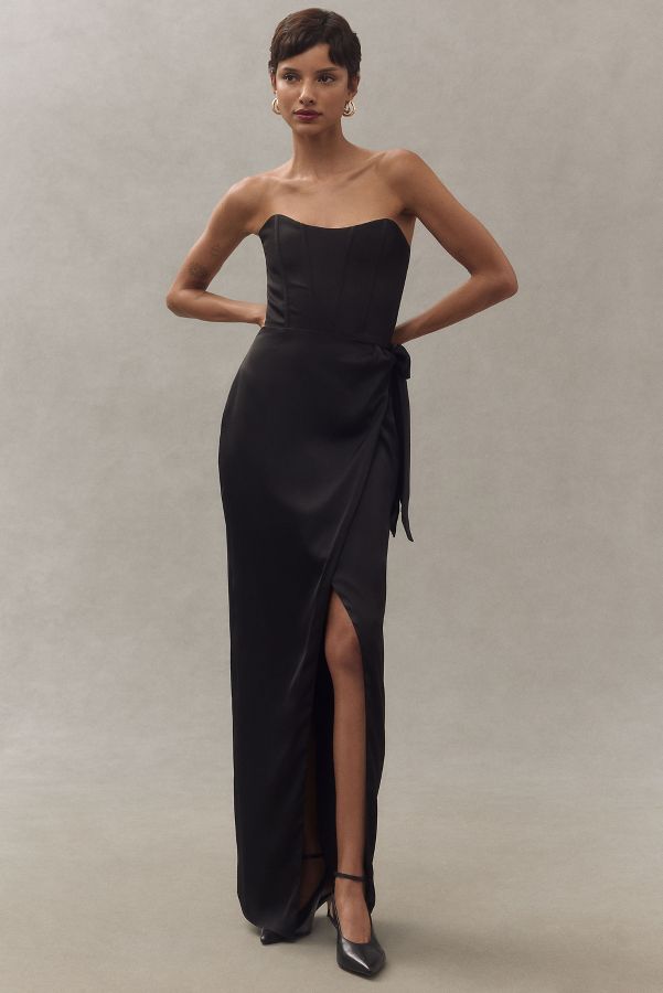 Slide View: 1: V. Chapman June Corset Jacquard Front-Slit Gown