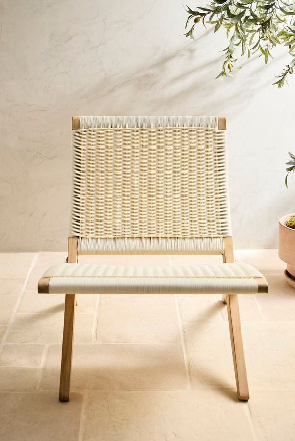 Slide View: 4: Folding Teak + Wicker Scissor Chair