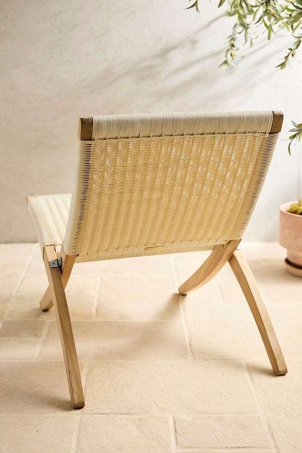 Slide View: 5: Folding Teak + Wicker Scissor Chair