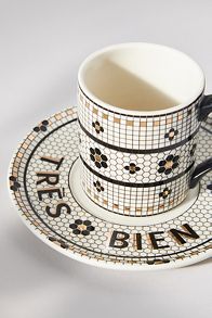 Slide View: 3: The Bistro Tile Stoneware Espresso Cup & Saucer