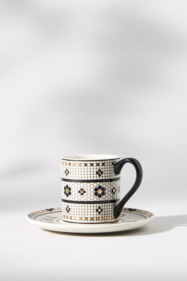 Slide View: 2: The Bistro Tile Stoneware Espresso Cup & Saucer