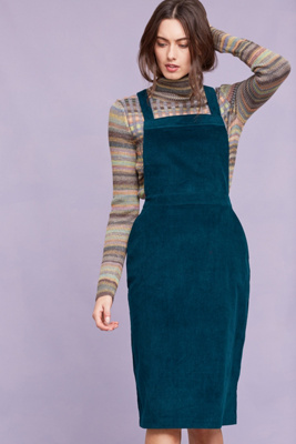 green cord pinafore dress