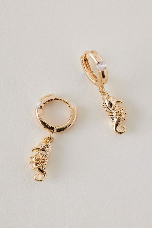 Slide View: 1: Gold-Plated Seahorse Huggie Hoop Earrings