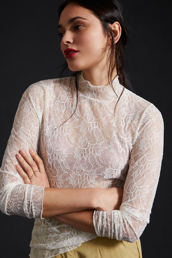 Slide View: 2: By Anthropologie Lace Layering Turtleneck