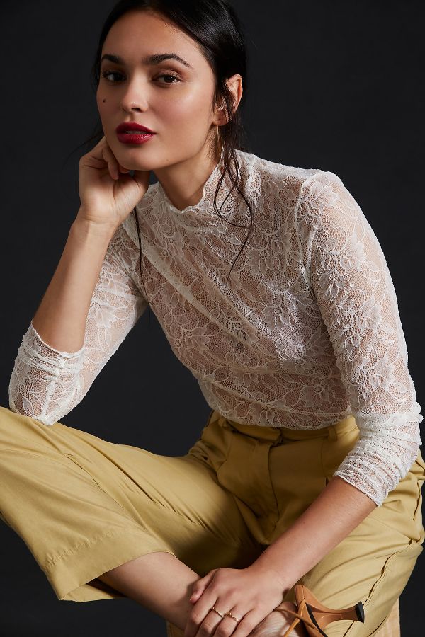 Slide View: 1: By Anthropologie Lace Layering Turtleneck