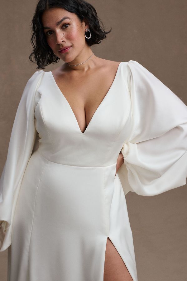 Slide View: 9: Willowby by Watters Sorvette Long-Sleeve Satin Wedding Gown