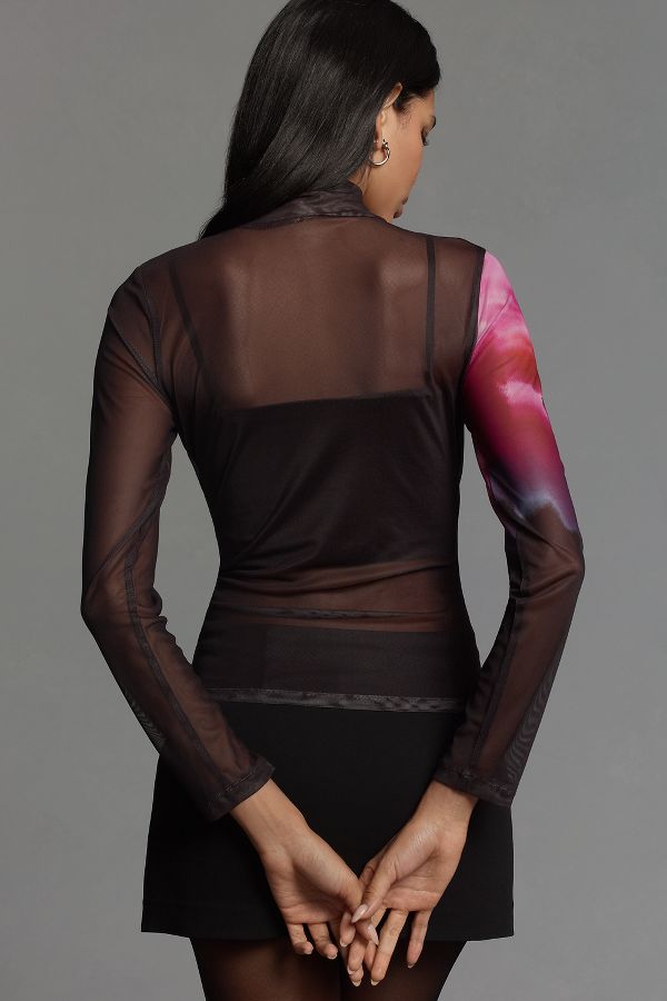 Slide View: 2: Maeve Mesh Long-Sleeve Turtleneck Top