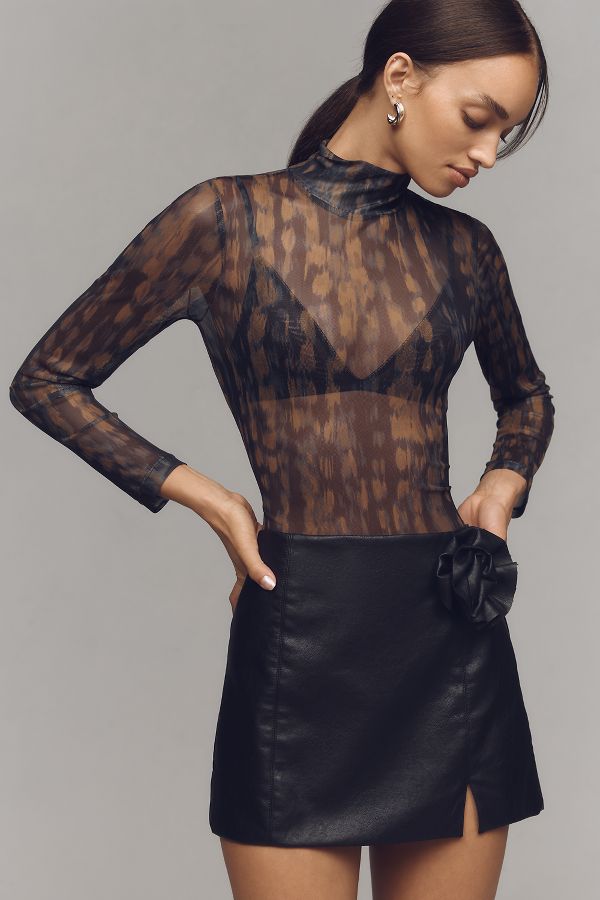 Slide View: 1: Maeve Mesh Long-Sleeve Turtleneck Top