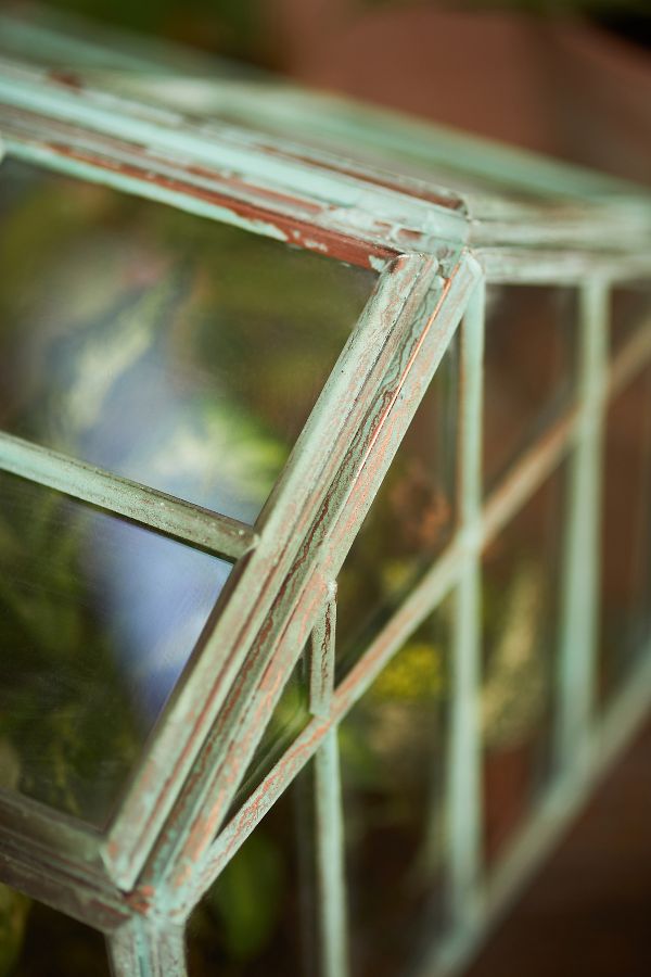 Slide View: 2: Greenhouse Verdigris Iron Terrarium