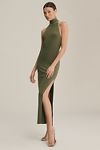 Thumbnail View 1: Norma Kamali Halter Turtleneck Side-Slit Stretch Jersey Midi Dress