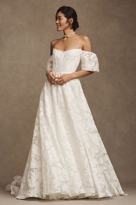 Jenny by Jenny Yoo Holden Off-The-Shoulder Corset Floral Lace Ball-Skirt Wedding Gown