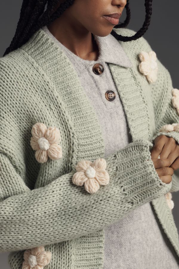 Slide View: 4: The Susannah 3D Flower Cardigan Sweater