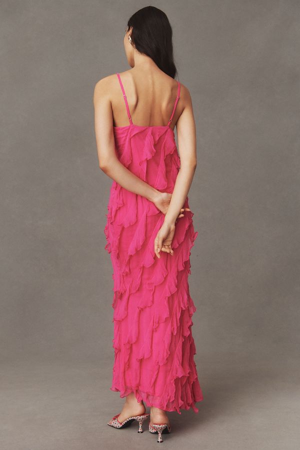 Slide View: 3: BHLDN Jia Bias-Cut Ruffled V-Neck Gown