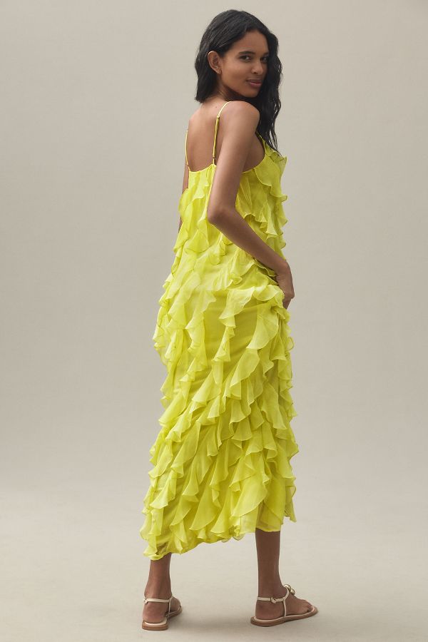 Slide View: 3: BHLDN Jia Bias-Cut Ruffled V-Neck Gown