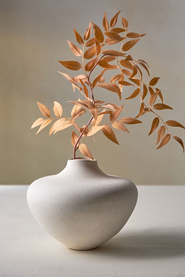 Slide View: 1: Organic Ceramic Vase, Short Neutral