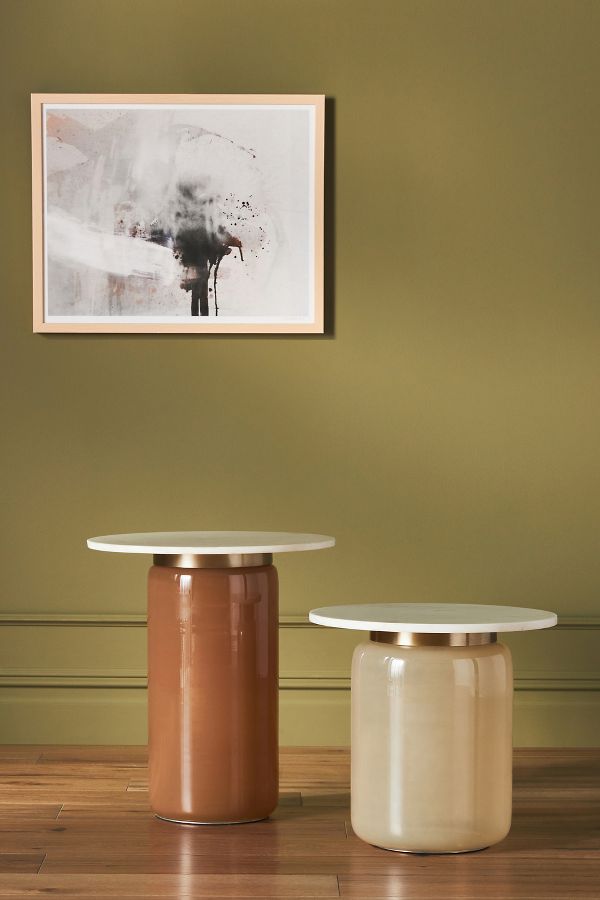 Slide View: 2: Infinity Marble-Top Glass Side Table