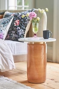 Slide View: 1: Infinity Marble-Top Glass Side Table