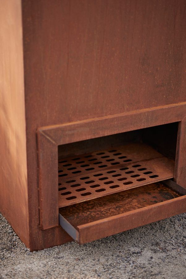 Slide View: 4: Weathering Steel Planed Outdoor Fireplace