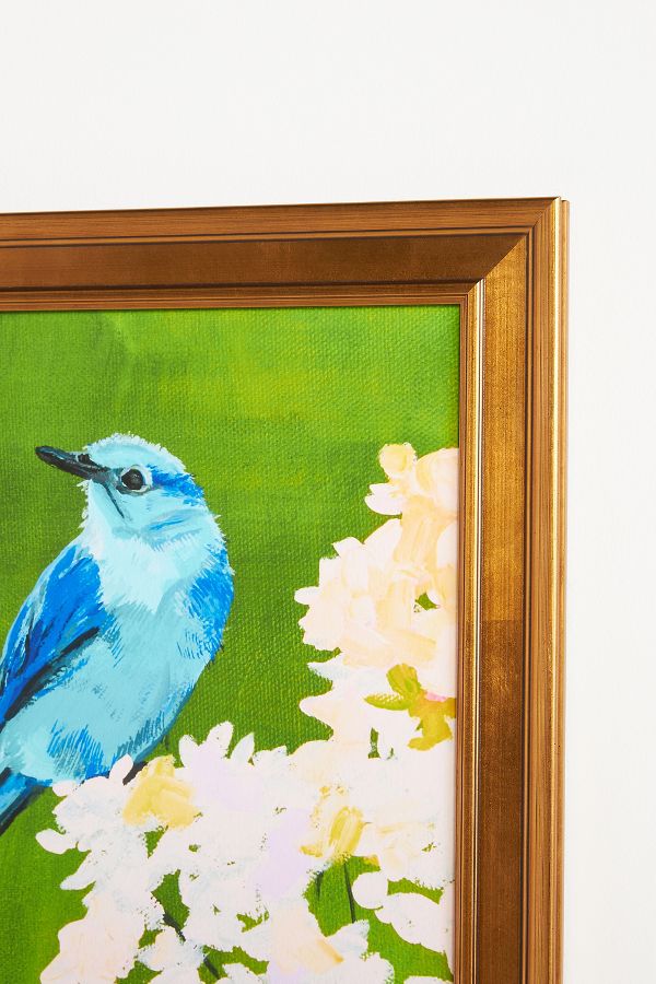 Slide View: 2: Myra and Bonnie Blue Birds Painting Wall Art