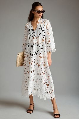 By Anthropologie Floral Eyelet Kaftan