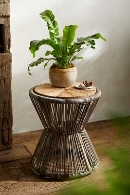 Woven Rope + Teak Side Table