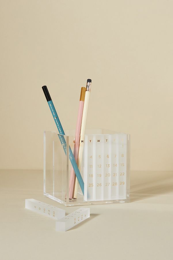 Slide View: 1: Acrylic Monthly Calendar & Pen Holder