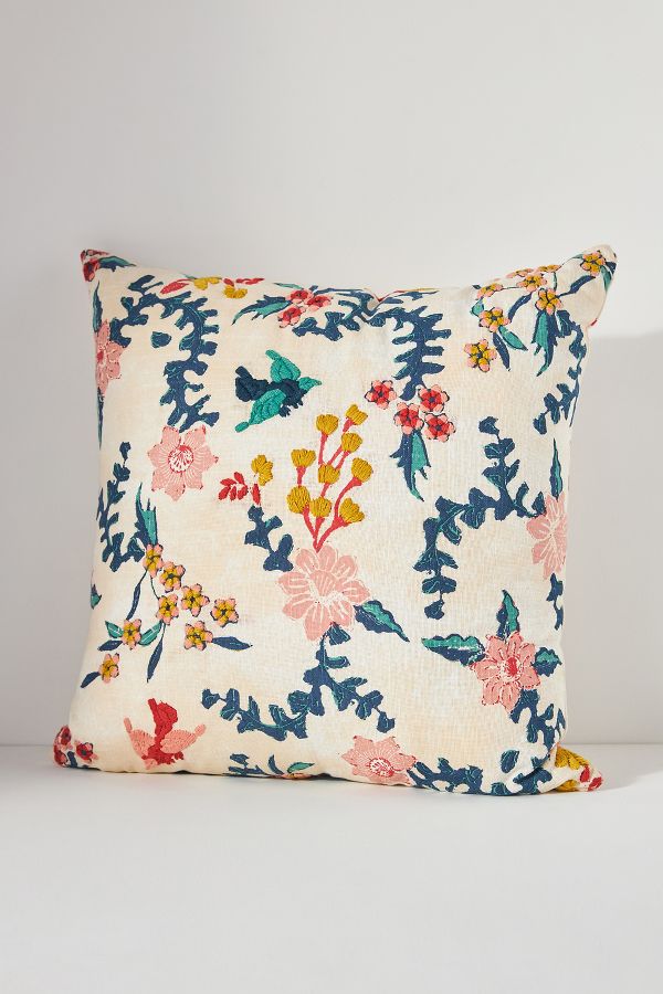 Slide View: 1: Mirelle Hand-Embroidered Cotton Pillow