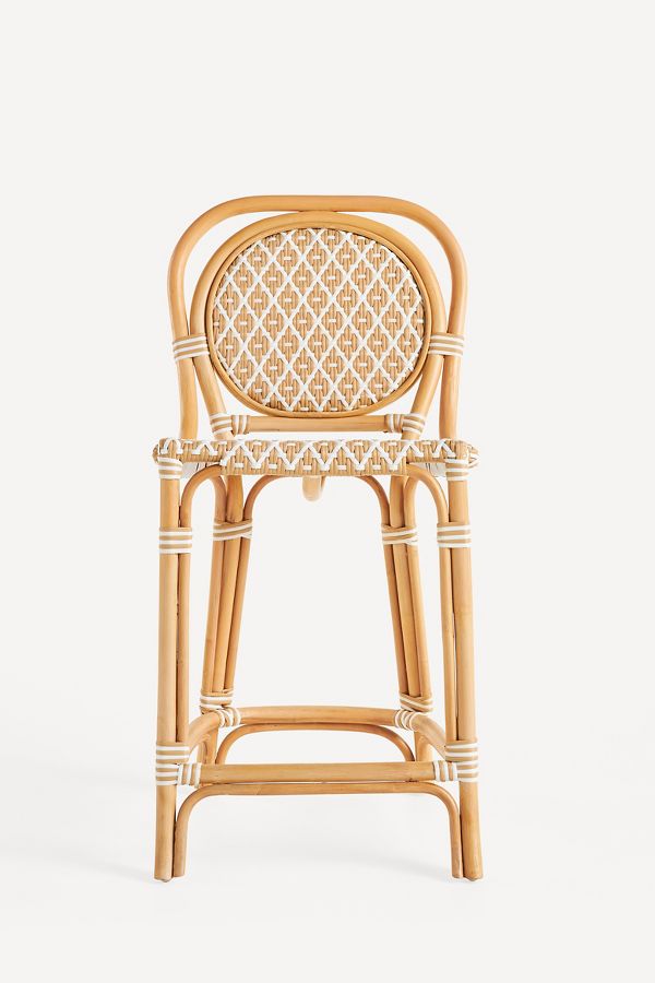 Slide View: 2: Coastal Rattan Bistro Counter Stool Chair