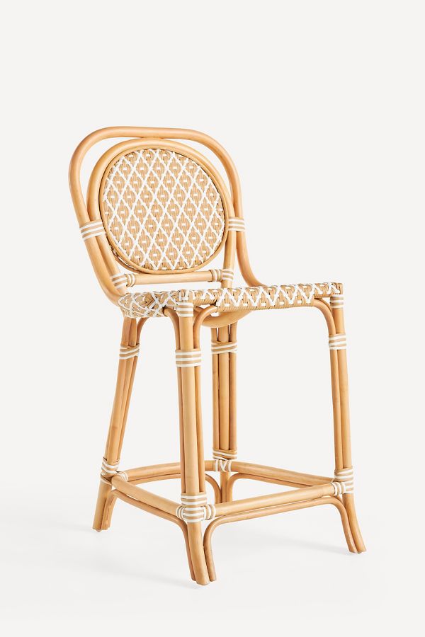 Slide View: 3: Coastal Rattan Bistro Counter Stool Chair