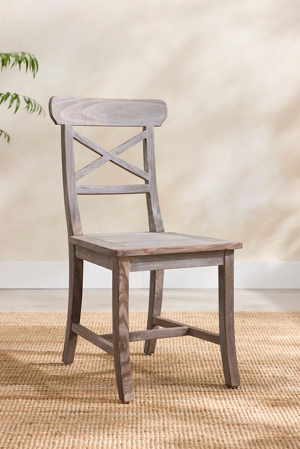 Slide View: 3: Crossback Teak Side Chairs, Set of 2