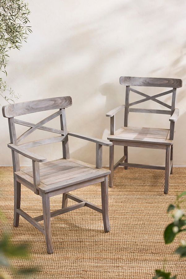 Slide View: 2: Crossback Teak Armchairs, Set of 2