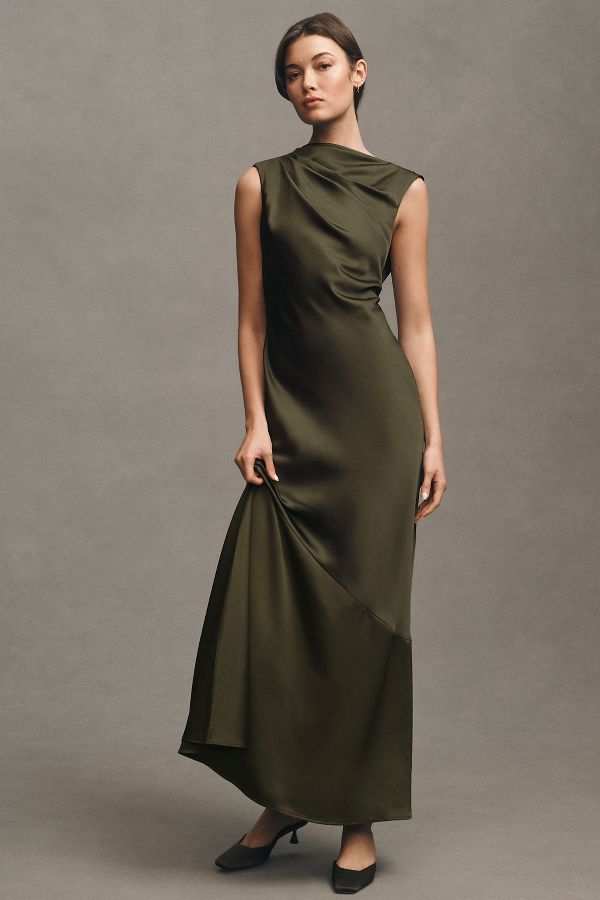 Slide View: 1: Significant Other Lana Cowl-Neck Tie-Back Satin Maxi Dress