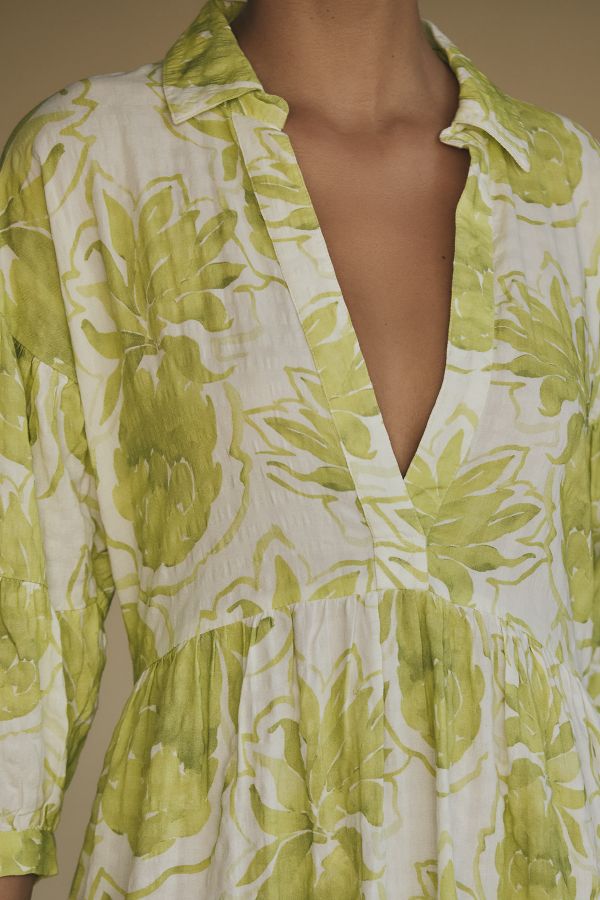 Slide View: 3: Robe chemise longue étagée imprimée By Anthropologie