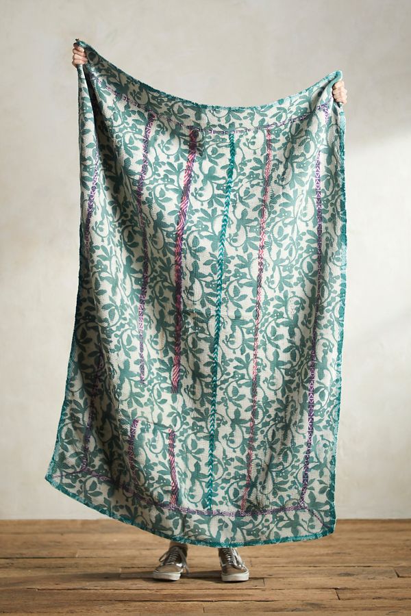 Slide View: 1: Recycled Sari Kantha Throw