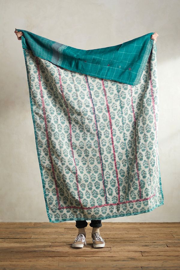 Slide View: 2: Recycled Sari Kantha Throw