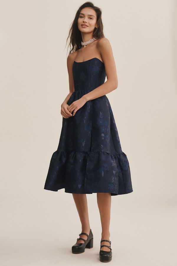 Slide View: 4: V. Chapman Virginia Tiered Strapless Corset Midi Dress