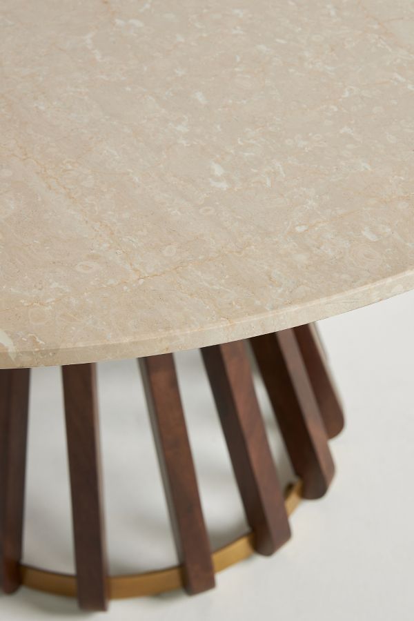 Slide View: 3: Asta Acacia Wood Marble-Top Round Dining Table