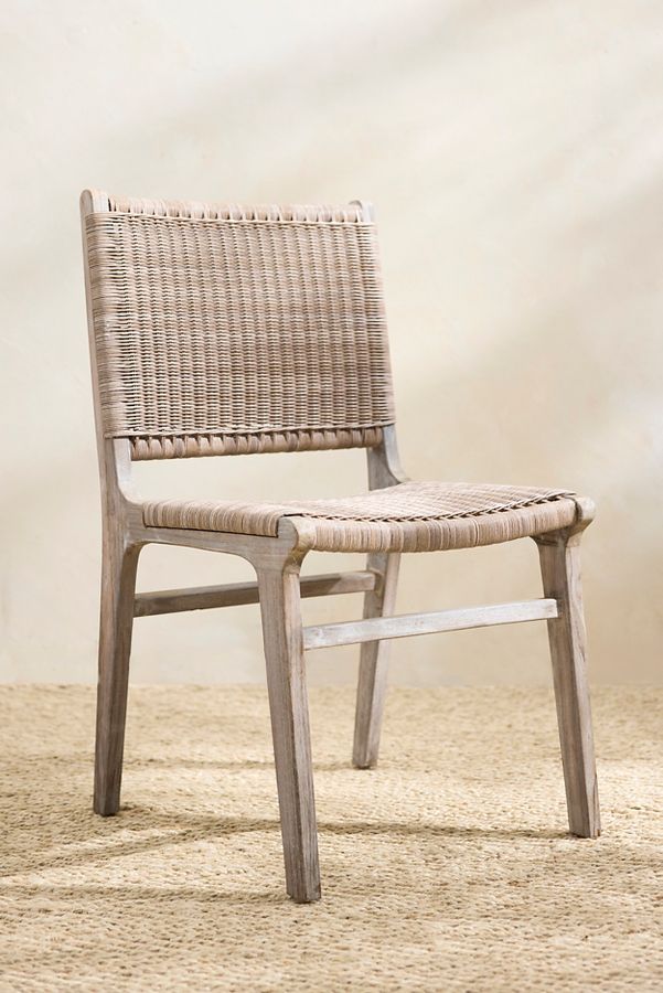 Slide View: 4: Wicker + Teak Side Chairs, Set of 2