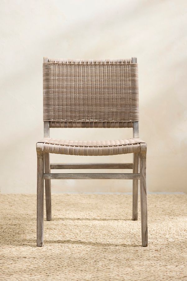 Slide View: 5: Wicker + Teak Side Chairs, Set of 2