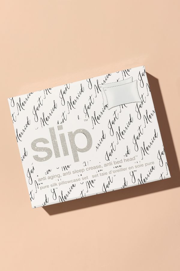 Slide View: 2: Slip Silk Just Married Queen Pillowcase Set