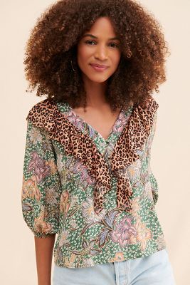 Kachel Mixed Print Peasant Blouse