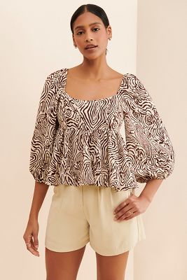 Moon River Printed Babydoll Blouse