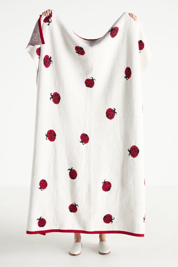 Slide View: 1: Sonnie Cotton Ladybug Knit Throw Blanket