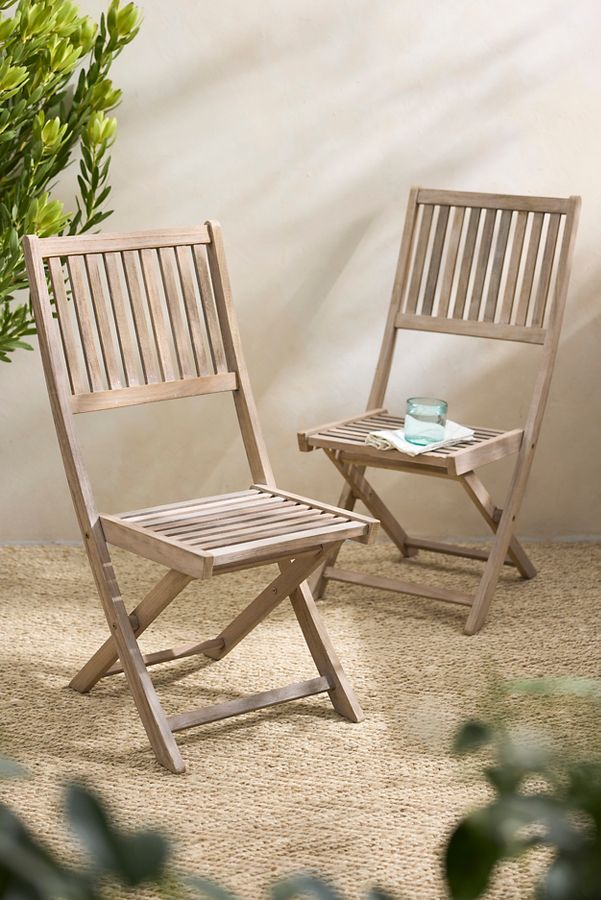 Slide View: 1: Folding Teak Side Chairs, Set of 2